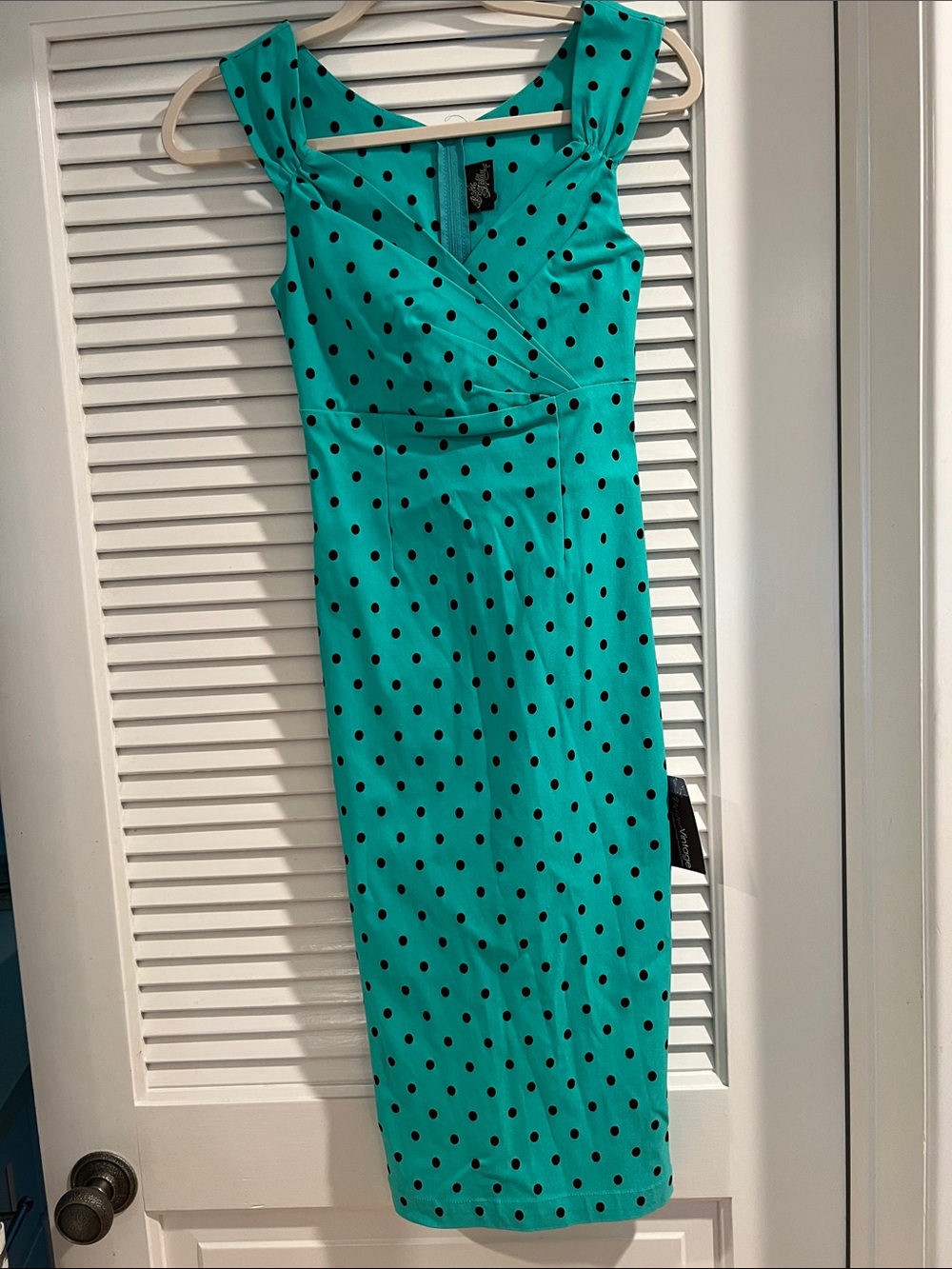 Sleeveless Teal Polka Dot Wrap-Front Dress Size S